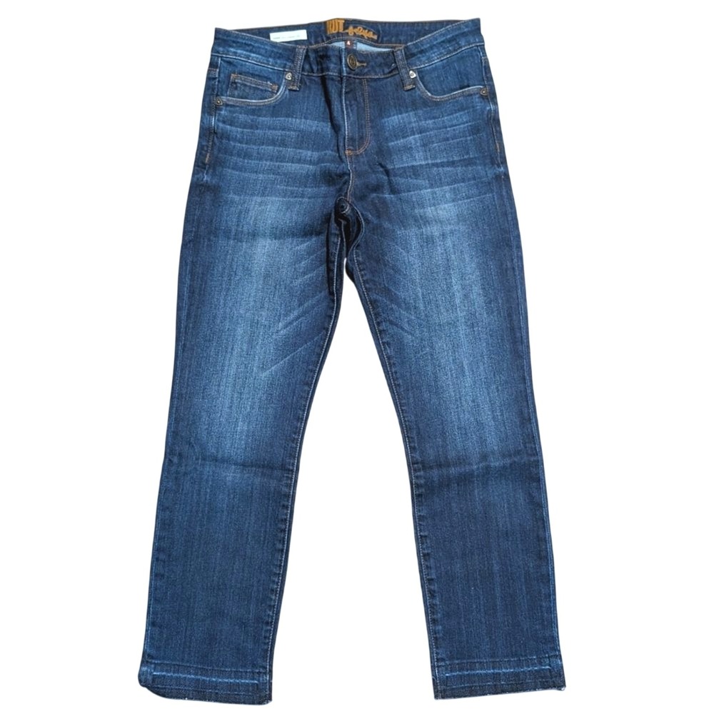 Kut From The Kloth Sz 4 Emma Ankle Straight Leg Jeans Dark‎ Denim Wash Raw Hem